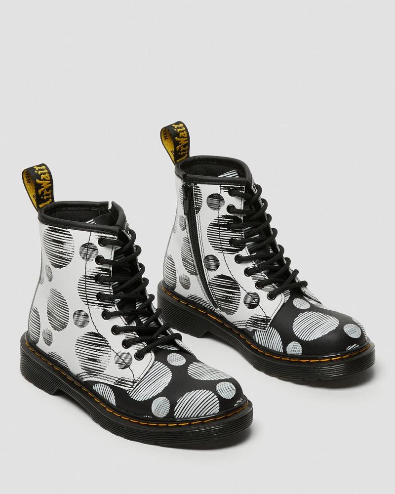 Dr Martens Junior 1460 Polka Dot Læder Snørestøvler Børn Sort | DK 687WNB